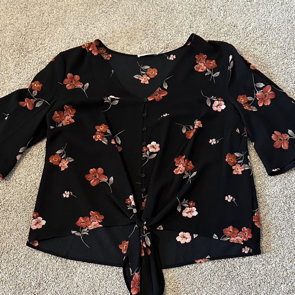 Lush Black and Red Floral Blouse